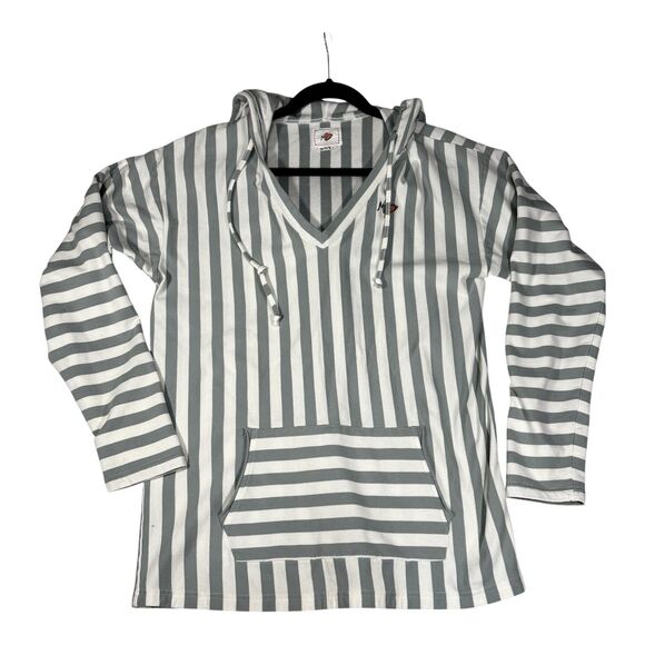 Bianc  Hooded Tunic Top Gray And White Front Pocket Vacation Resort - Picture 2 of 8